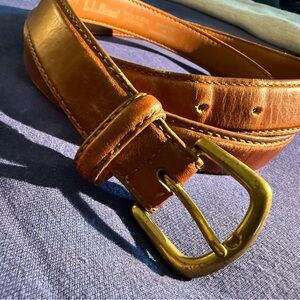 L.L. Bean Men’s Tan Leather Belt with Brass Buckle